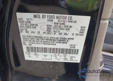 2011 Ford Escape Xls from USA, damaged, VIN 1FMCU0C77BKB64424